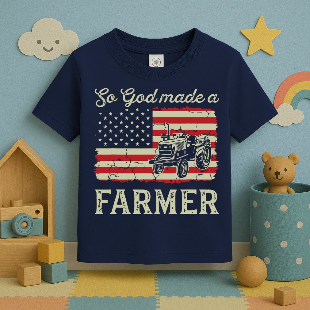 Vintage Old American Flag Patriotic So God Made A Farmer Toddler T-Shirt
