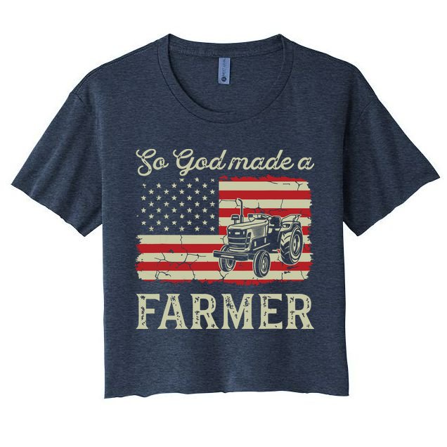 Vintage Old American Flag Patriotic So God Made A Farmer Crop Top