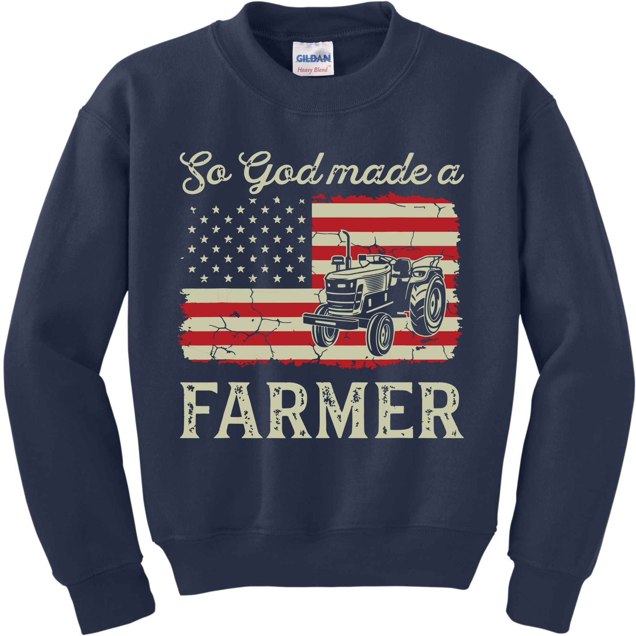 Vintage Old American Flag Patriotic So God Made A Farmer Kids Sweatshirt