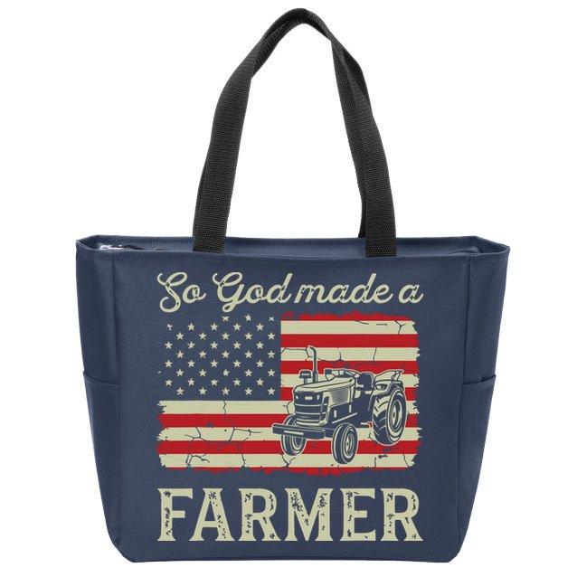 Vintage Old American Flag Patriotic So God Made A Farmer Zip Tote Bag