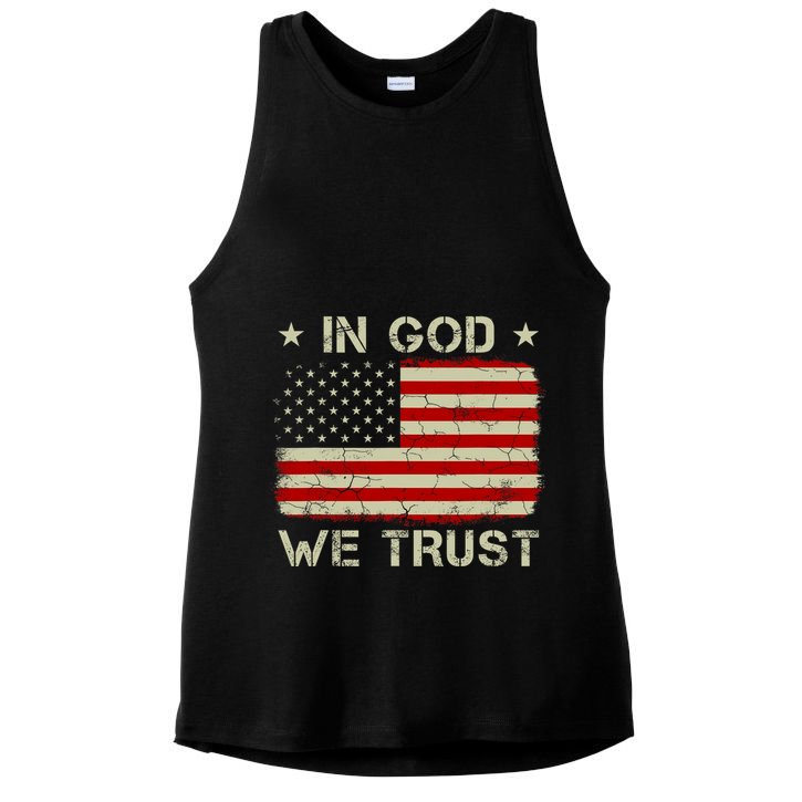 Vintage Old American Flag In God We Trust Christian Ladies PosiCharge Tri-Blend Wicking Tank
