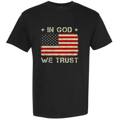 Vintage Old American Flag In God We Trust Christian Garment-Dyed Heavyweight T-Shirt