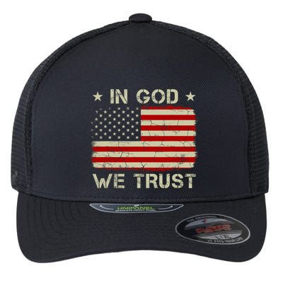 Vintage Old American Flag In God We Trust Christian Flexfit Unipanel Trucker Cap