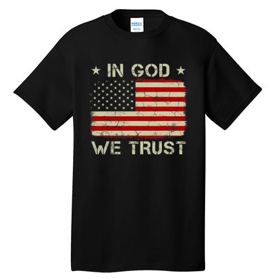 Vintage Old American Flag In God We Trust Christian Tall T-Shirt