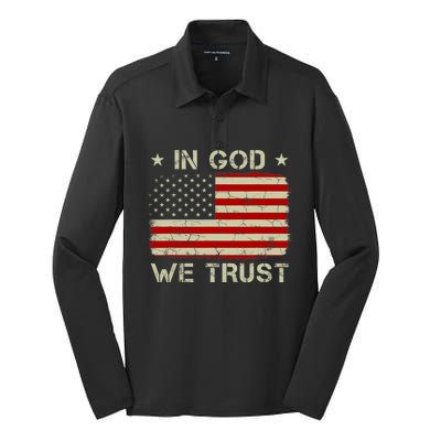 Vintage Old American Flag In God We Trust Christian Silk Touch Performance Long Sleeve Polo