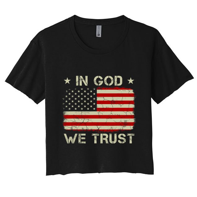 Vintage Old American Flag In God We Trust Christian Crop Top