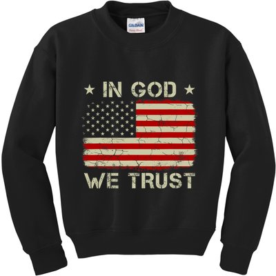 Vintage Old American Flag In God We Trust Christian Kids Sweatshirt