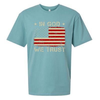 Vintage Old American Flag In God We Trust Christian Sueded Cloud Jersey T-Shirt