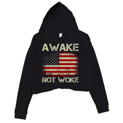 Vintage Old American Flag Awake Not Woke Crop Fleece Hoodie