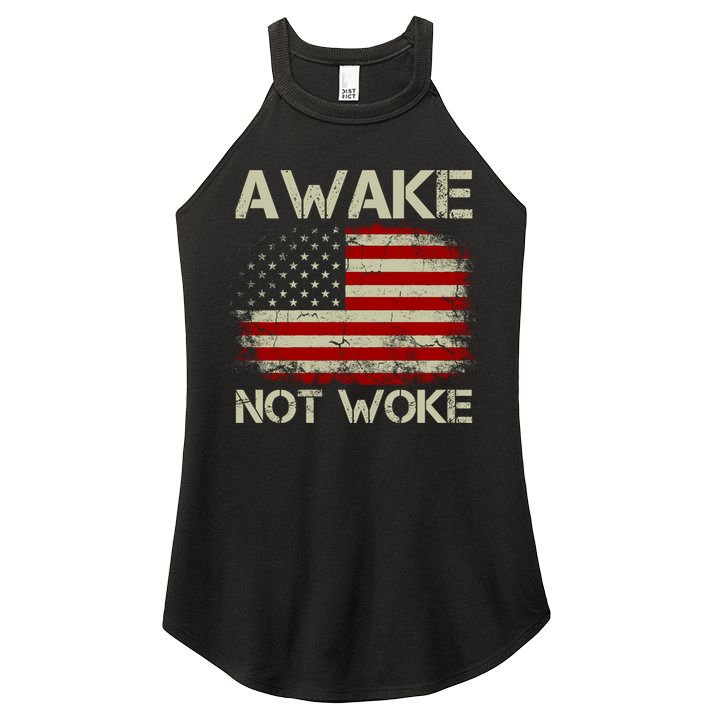 Vintage Old American Flag Awake Not Woke Women's Perfect Tri Rocker Tank