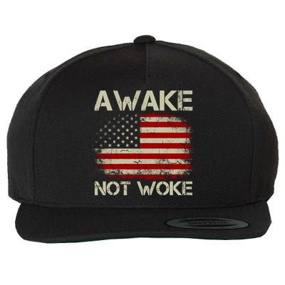 Vintage Old American Flag Awake Not Woke Wool Snapback Cap