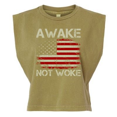 Vintage Old American Flag Awake Not Woke Garment-Dyed Women's Muscle Tee