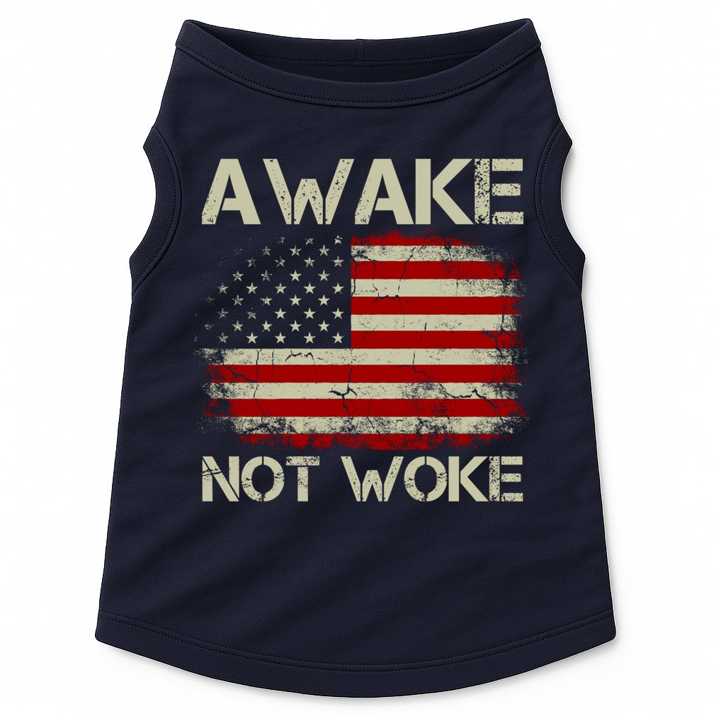 Vintage Old American Flag Awake Not Woke Doggie Tank