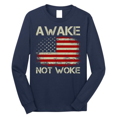 Vintage Old American Flag Awake Not Woke Long Sleeve Shirt