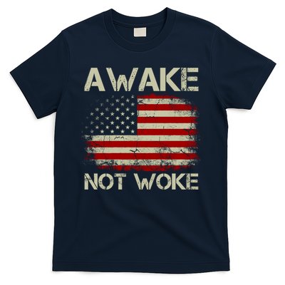 Vintage Old American Flag Awake Not Woke T-Shirt