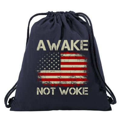 Vintage Old American Flag Awake Not Woke Drawstring Bag
