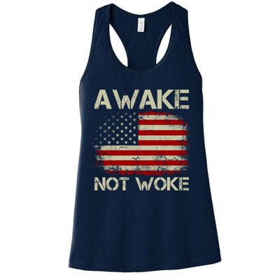 Vintage Old American Flag Awake Not Woke Womens Tank Top