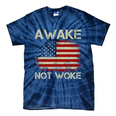 Vintage Old American Flag Awake Not Woke Tie-Dye T-Shirt