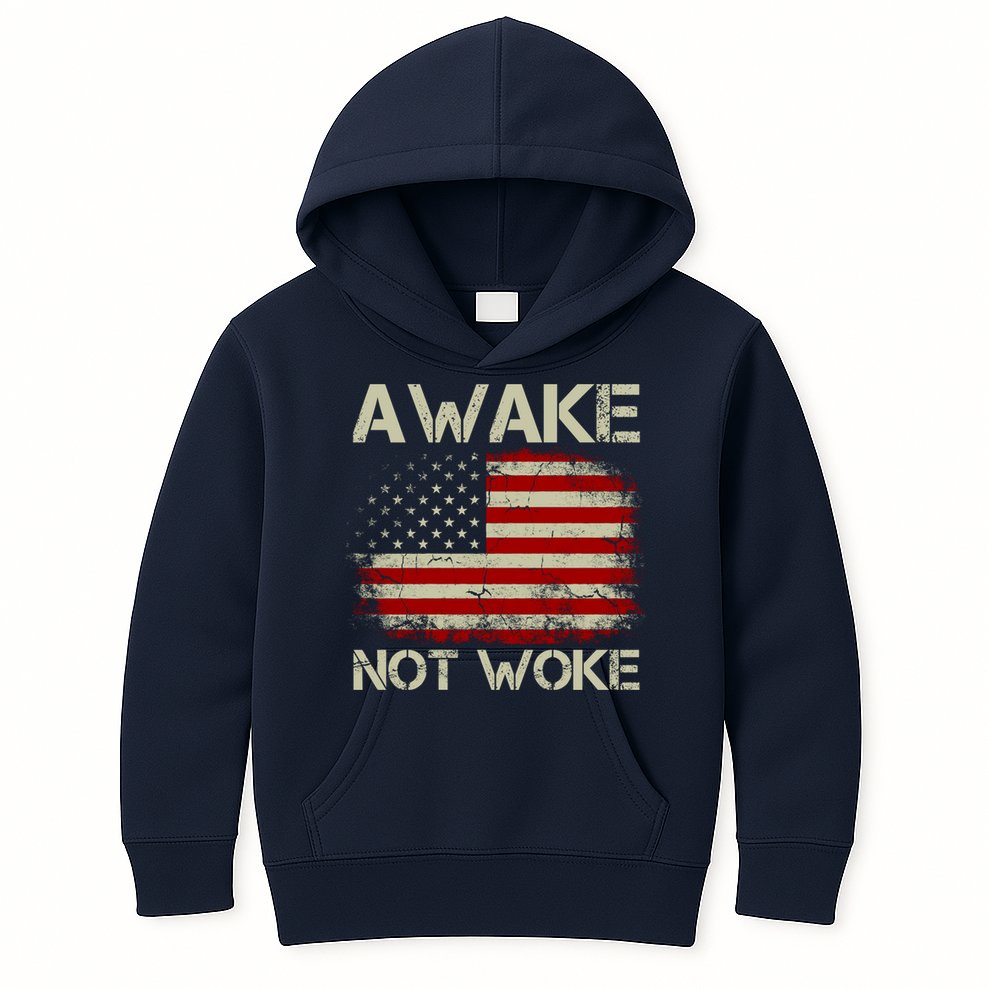 Vintage Old American Flag Awake Not Woke Kids Hoodie