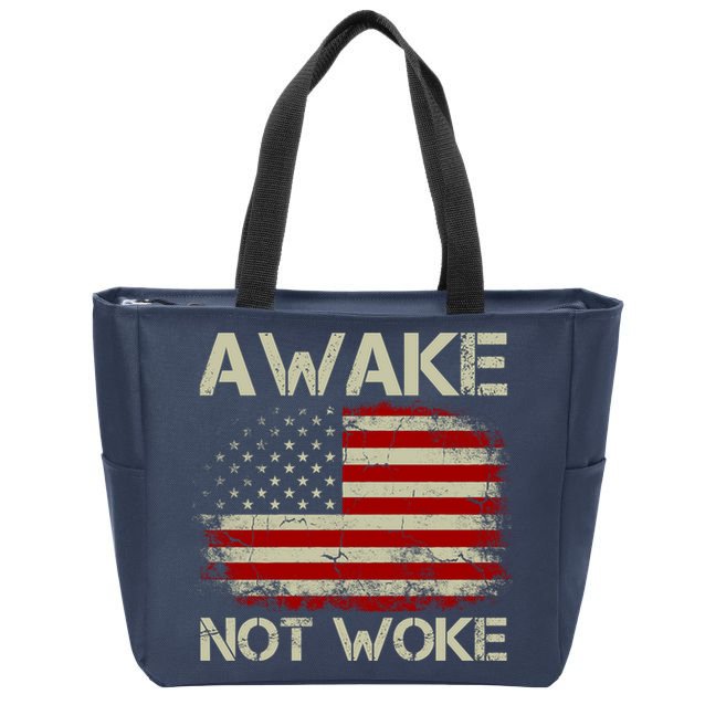 Vintage Old American Flag Awake Not Woke Zip Tote Bag