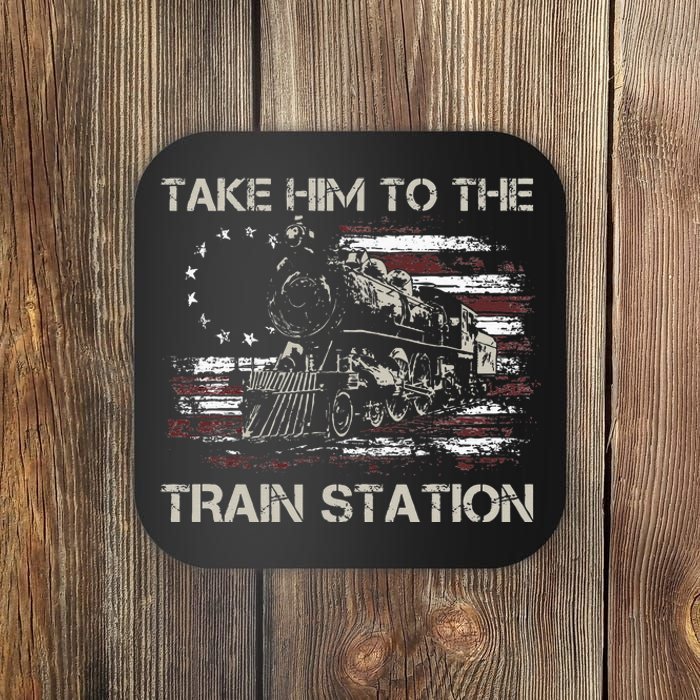 Vintage Old American Flag Take Him To The Train Station Coaster