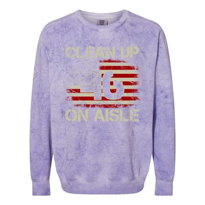 Vintage Old American Flag Patriotic Clean Up On Aisle 46 Gift Colorblast Crewneck Sweatshirt