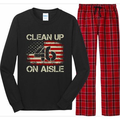 Vintage Old American Flag Patriotic Clean Up On Aisle 46 Gift Long Sleeve Pajama Set