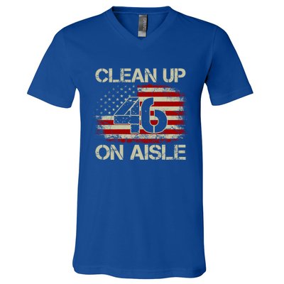 Vintage Old American Flag Patriotic Clean Up On Aisle 46 Gift V-Neck T-Shirt