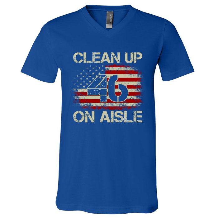 Vintage Old American Flag Patriotic Clean Up On Aisle 46 Gift V-Neck T-Shirt