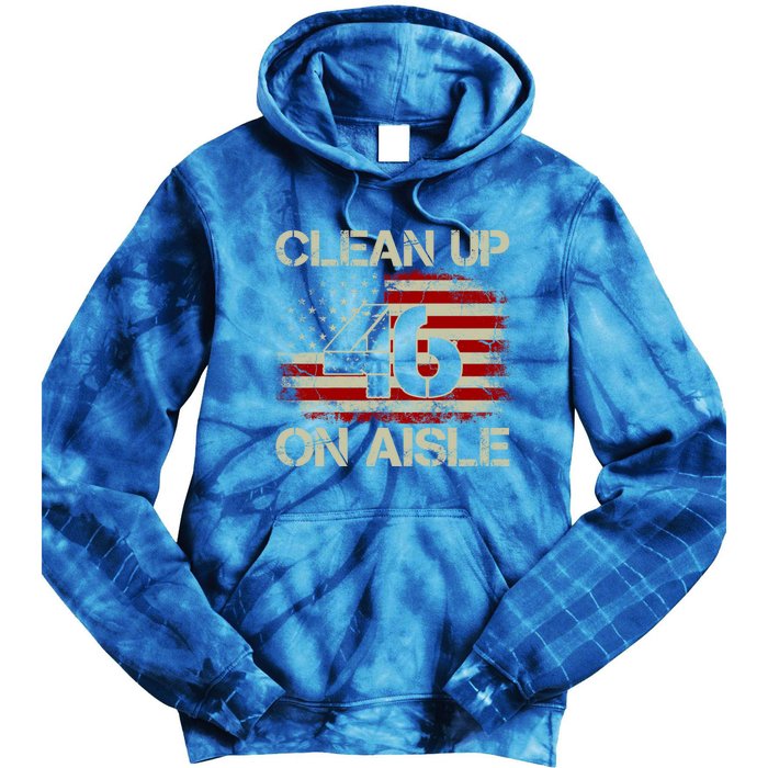 Vintage Old American Flag Patriotic Clean Up On Aisle 46 Gift Tie Dye Hoodie