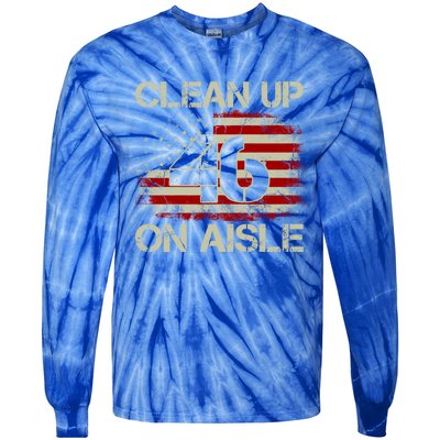 Vintage Old American Flag Patriotic Clean Up On Aisle 46 Gift Tie-Dye Long Sleeve Shirt