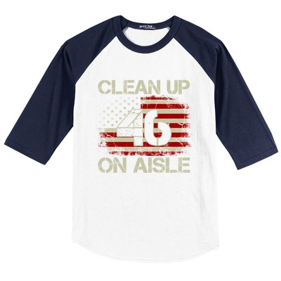 Vintage Old American Flag Patriotic Clean Up On Aisle 46 Gift Baseball Sleeve Shirt