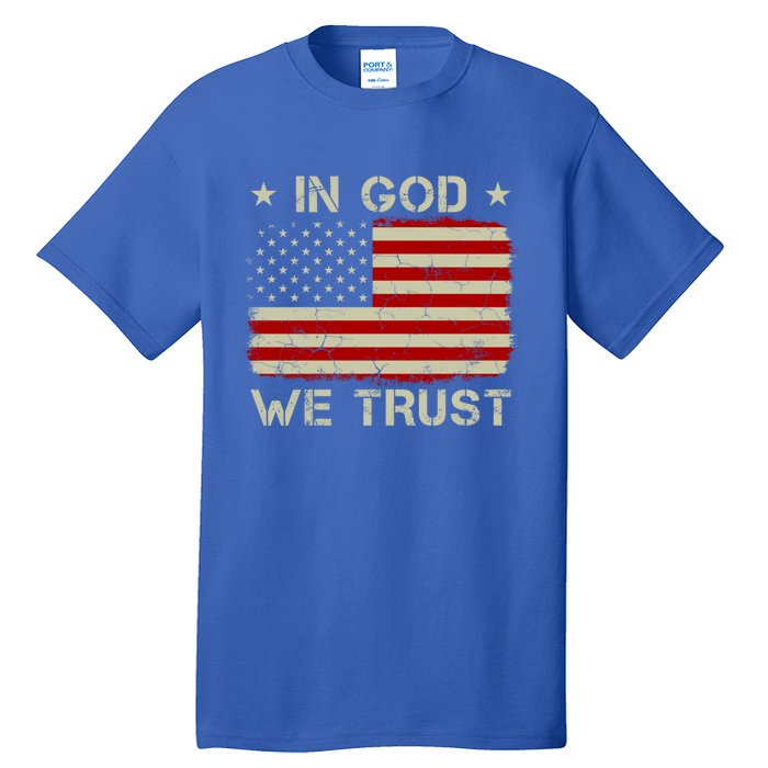 Vintage Old American Flag In God We Trust Gift Christian Gift Tall T-Shirt