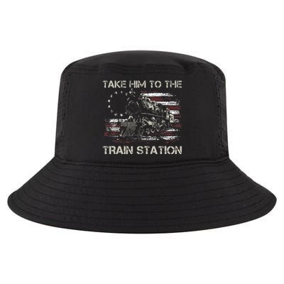 Vintage Old American Flag Take Him To The Train Station Cool Comfort Performance Bucket Hat