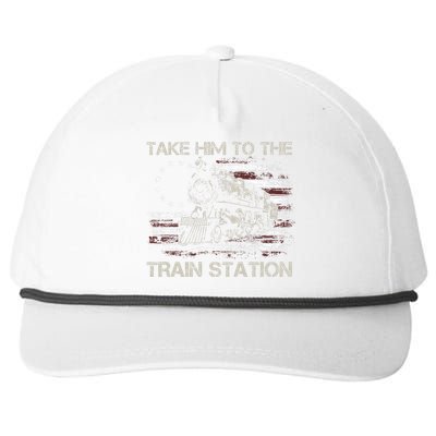 Vintage Old American Flag Take Him To The Train Station Snapback Five-Panel Rope Hat