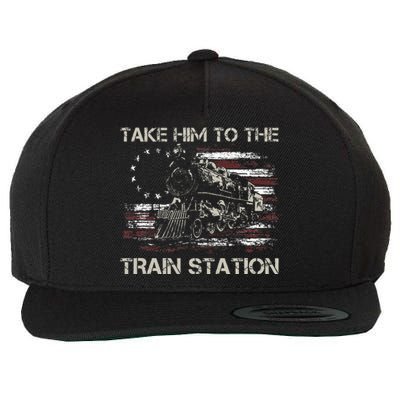 Vintage Old American Flag Take Him To The Train Station Wool Snapback Cap