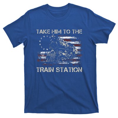 Vintage Old American Flag Take Him To The Train Station T-Shirt