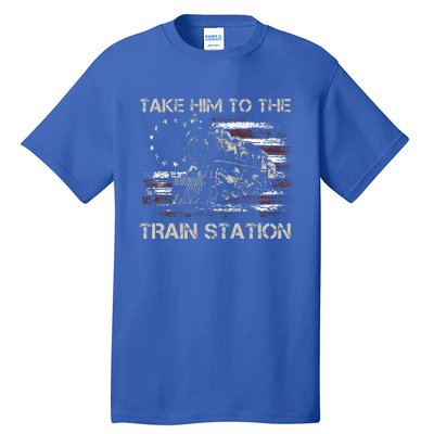 Vintage Old American Flag Take Him To The Train Station Tall T-Shirt