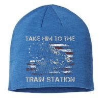 Vintage Old American Flag Take Him To The Train Station Sustainable Beanie