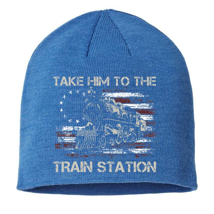 Vintage Old American Flag Take Him To The Train Station Sustainable Beanie