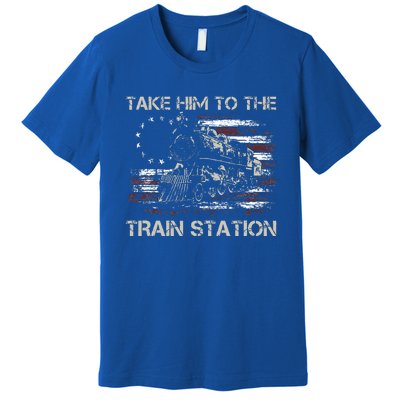 Vintage Old American Flag Take Him To The Train Station Premium T-Shirt