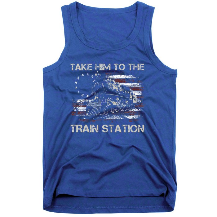 Vintage Old American Flag Take Him To The Train Station Tank Top