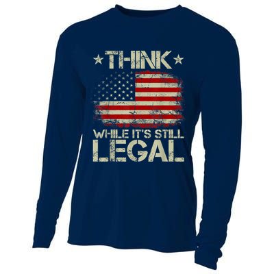 Vintage Old American Flag Think While It's Still Legal Cooling Performance Long Sleeve Crew