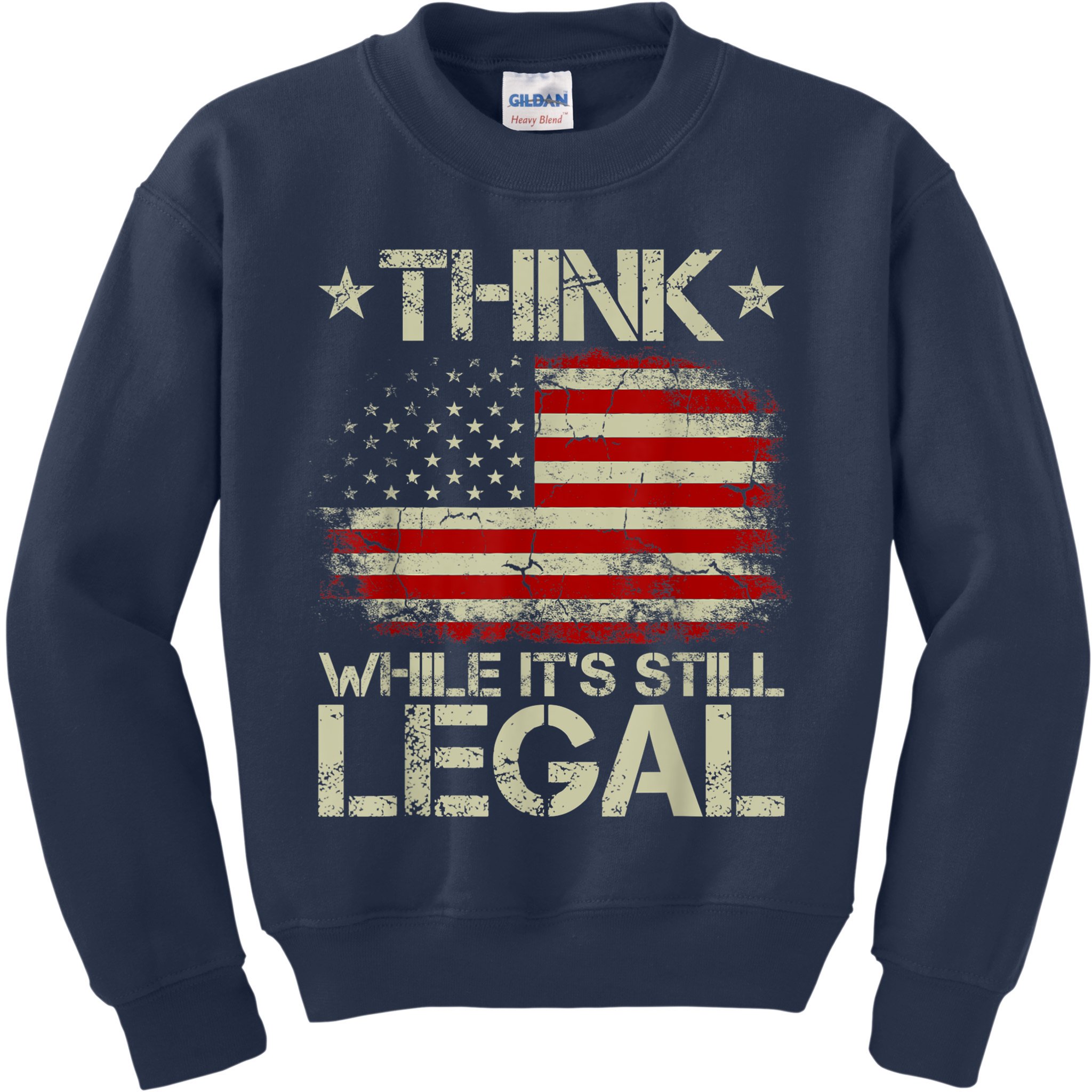 Vintage Old American Flag Think While It's Still Legal Kids Sweatshirt