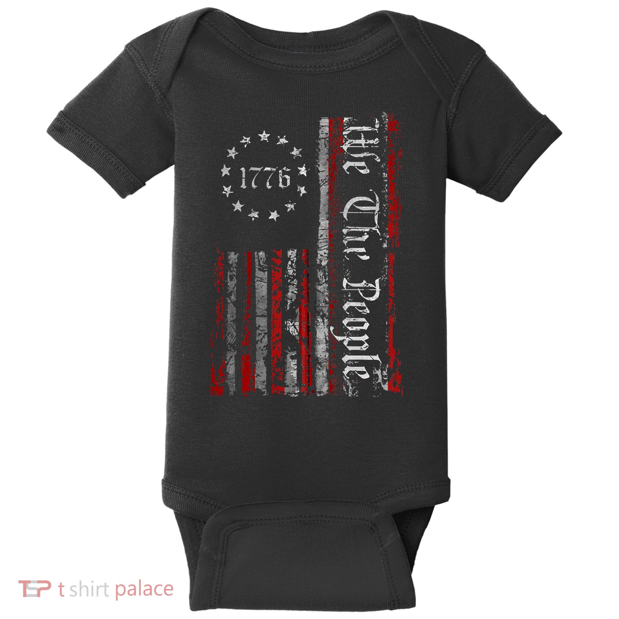 Vintage Old American Flag Patriotic 1776 We The People USA Baby Bodysuit