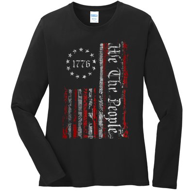 Vintage Old American Flag Patriotic 1776 We The People USA Ladies Long Sleeve Shirt