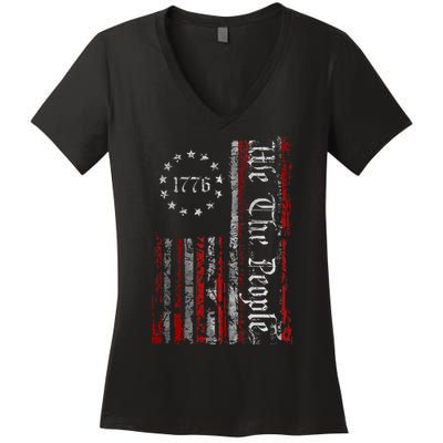 Vintage Old American Flag Patriotic 1776 We The People USA Women's V-Neck T-Shirt