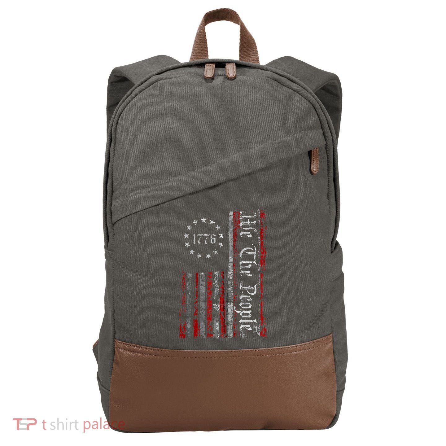 Vintage Old American Flag Patriotic 1776 We The People USA Cotton Canvas Backpack