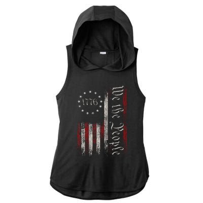 Vintage Old American Flag Patriotic 1776 We The People USA Ladies PosiCharge Tri-Blend Wicking Draft Hoodie Tank