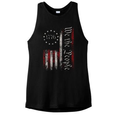 Vintage Old American Flag Patriotic 1776 We The People USA Ladies PosiCharge Tri-Blend Wicking Tank